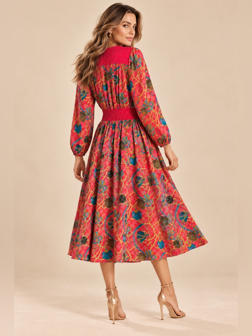 Vintage Diane Freis Petites Georgette Fall Maxi Dress Chain Tassel Floral Print - Picture 5 of 10